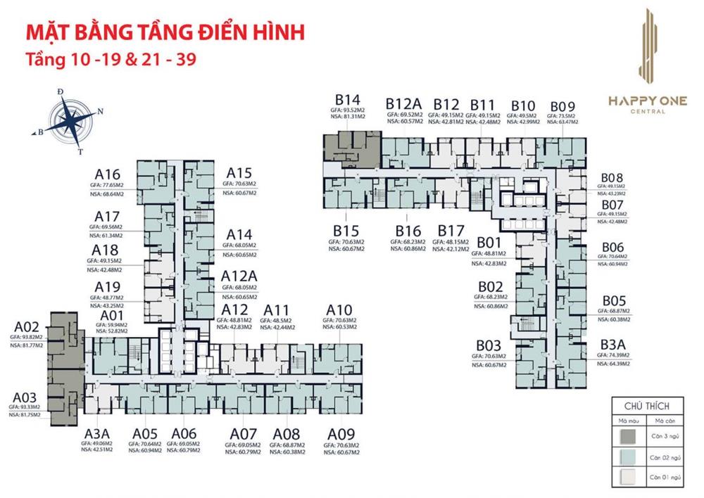 Mặt bằng tầng điển hình căn hộ Happy One Central