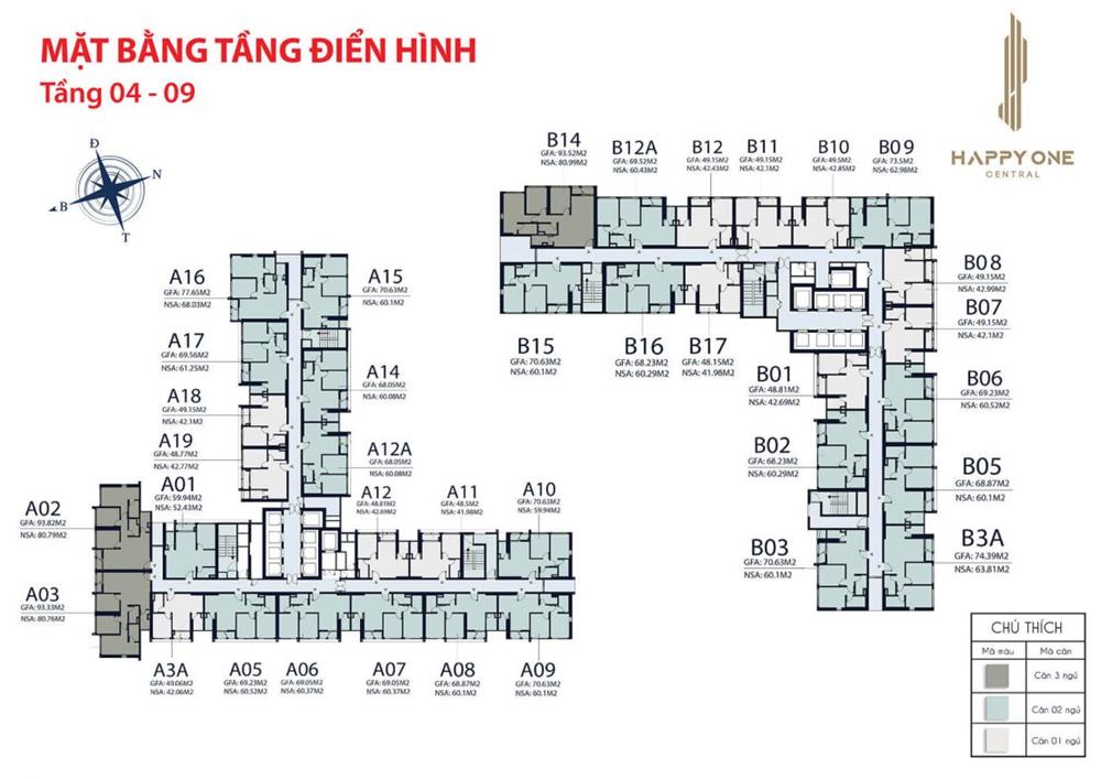 Mặt bằng tầng điển hình căn hộ Happy One Central