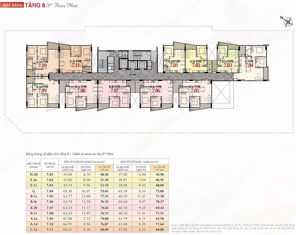 Mặt bằng tầng tầng  8 The Aurora Phú Mỹ Hưng