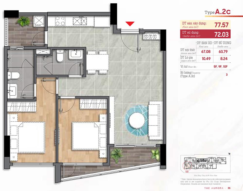 Thiết kế loại A2c The Aurora PMH - Diện tích