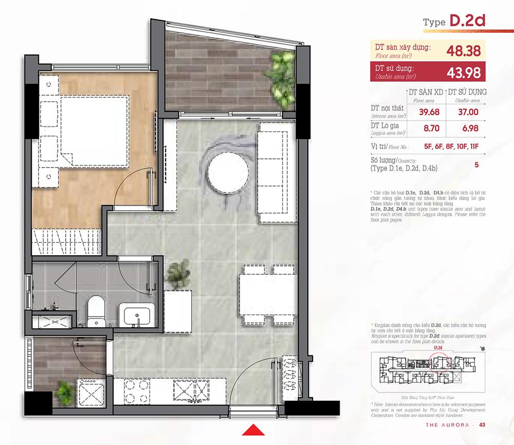 Thiết kế loại D2D The Aurora PMH - Diện tích: