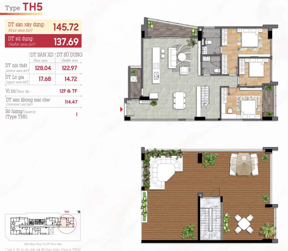 Thiết kế loại TH5 The Aurora PMH - Diện tích: 128m2