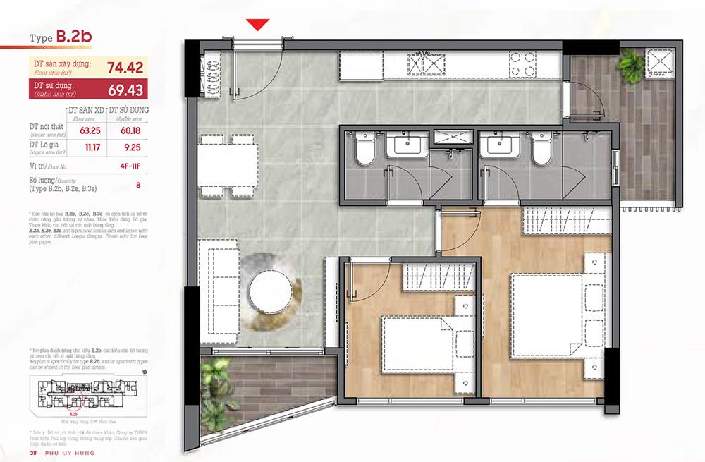 Thiết kế loại B2B The Aurora PMH - Diện tích: