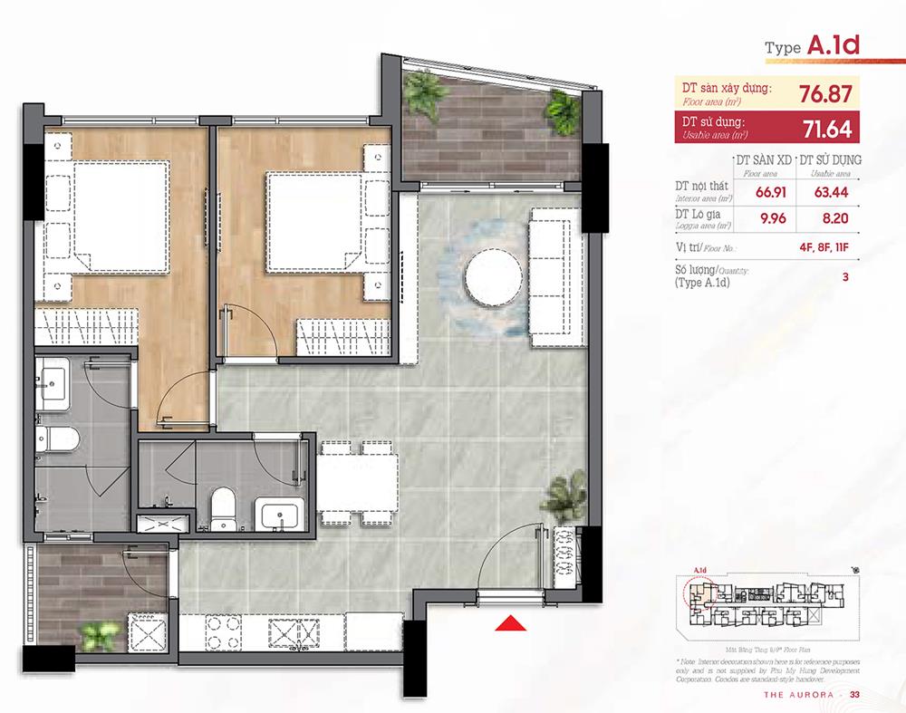 Thiết kế loại A1D The Aurora PMH - Diện tích