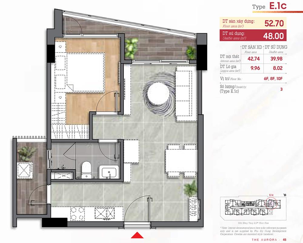 Thiết kế loại E1C The Aurora PMH - Diện tích: