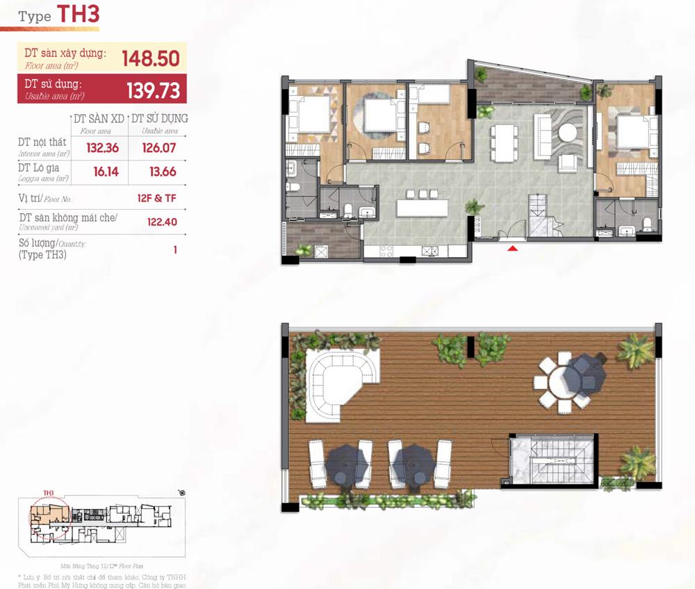 Thiết kế loại TH3 The Aurora PMH - Diện tích: 148m2