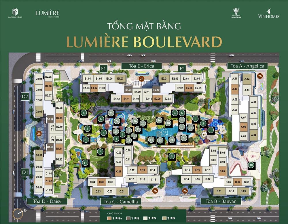 Mặt bằng mã căn dự án Lumiere Boulevard Thủ Đức