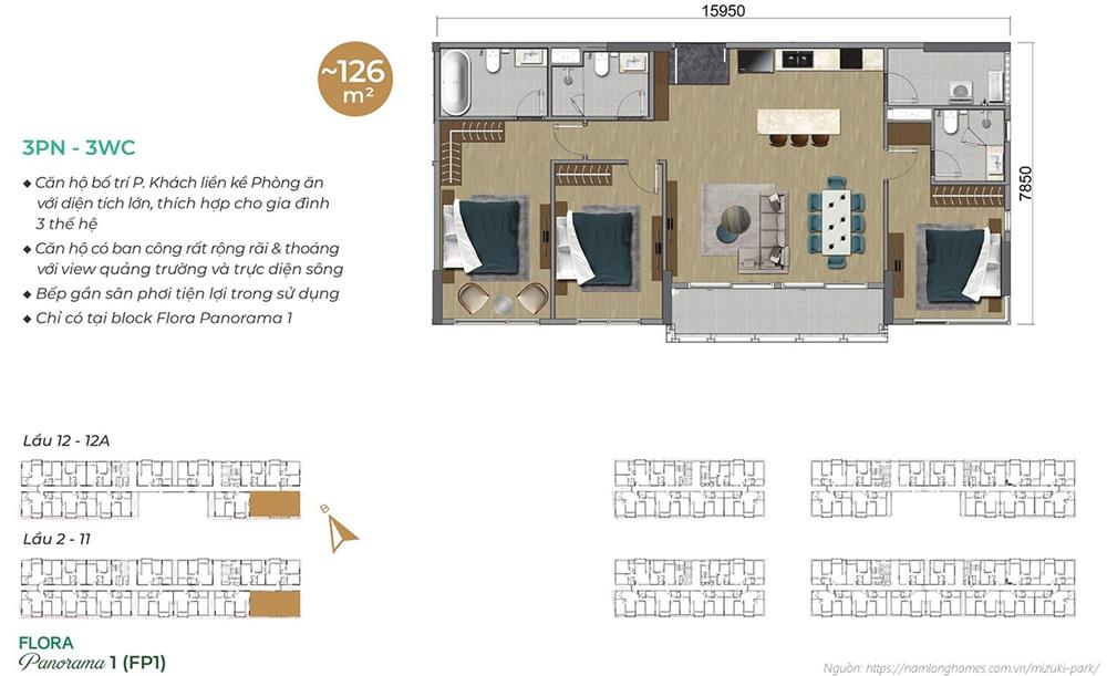 Thiết kế chi tiết căn hộ Mizuki Park – diện tích 126m²