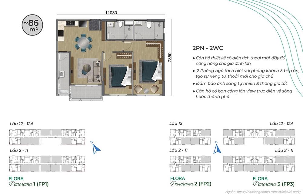 Thiết kế chi tiết căn hộ Mizuki Park – diện tích 85m²