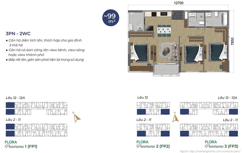 Thiết kế chi tiết căn hộ Mizuki Park – diện tích 99m²