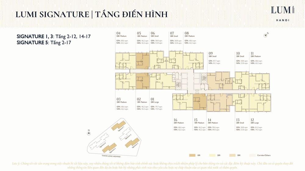 Mặt bằng tầng điển hình căn hộ Lumi Hanoi từ Tầng 2 đến Tầng 17.