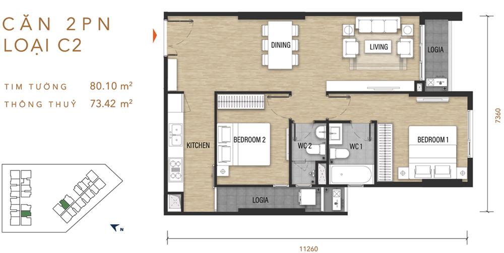 Thiết kế chi tiết căn hộ Ascent Garden Homes Quận 7 diện tích 80,10m²