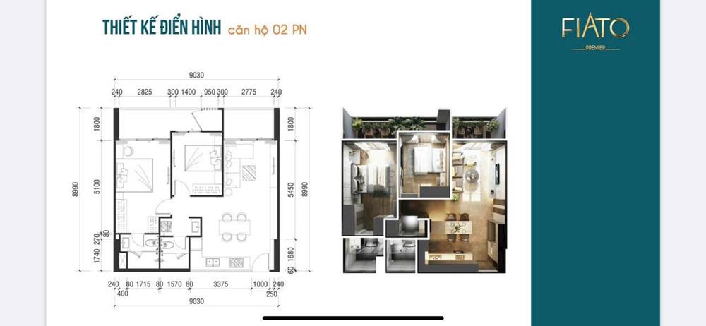 Thiết kế điển hình căn hộ 2 phòng ngủ FIATO Uptown