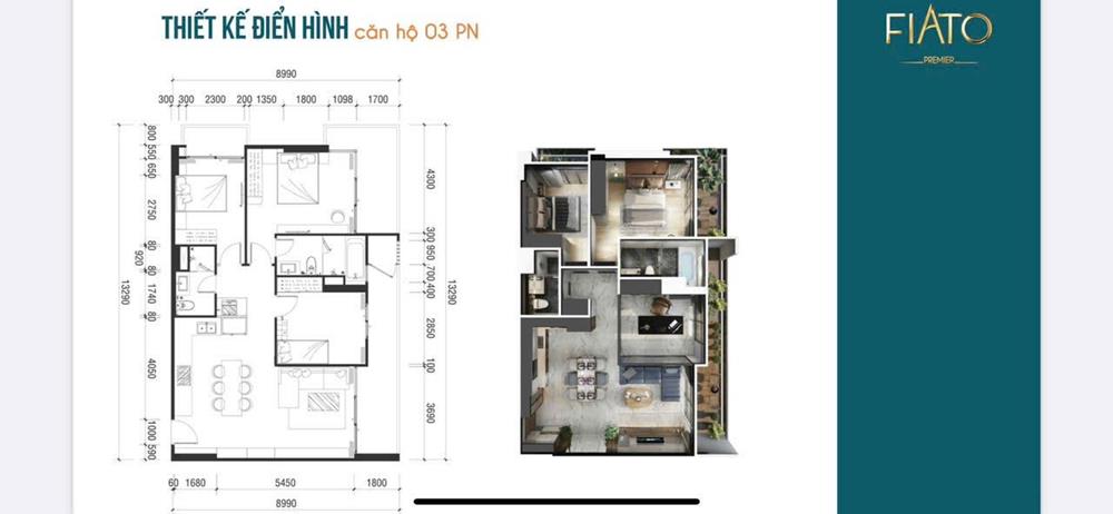 Thiết kế điển hình căn hộ 3 phòng ngủ FIATO Uptown