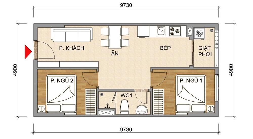 Thiết kế căn hộ 2 PN.