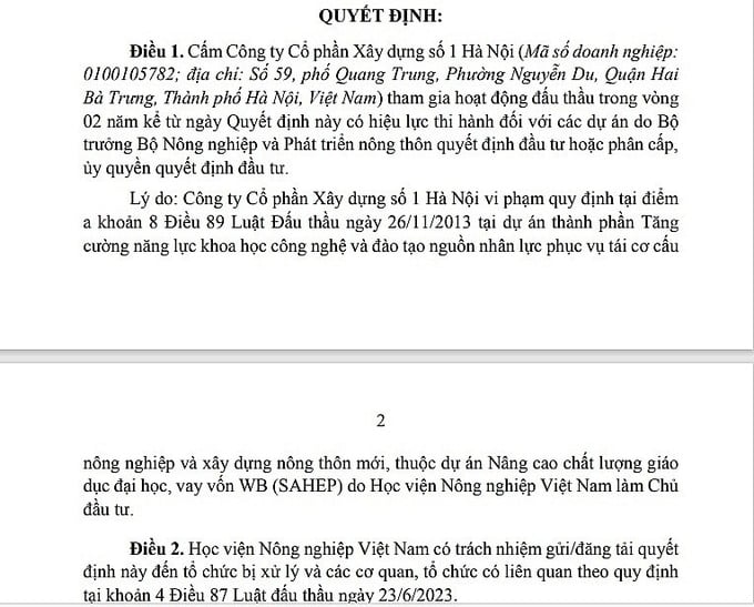 Trích văn bản xử phạt của Bộ NN&PTNT 