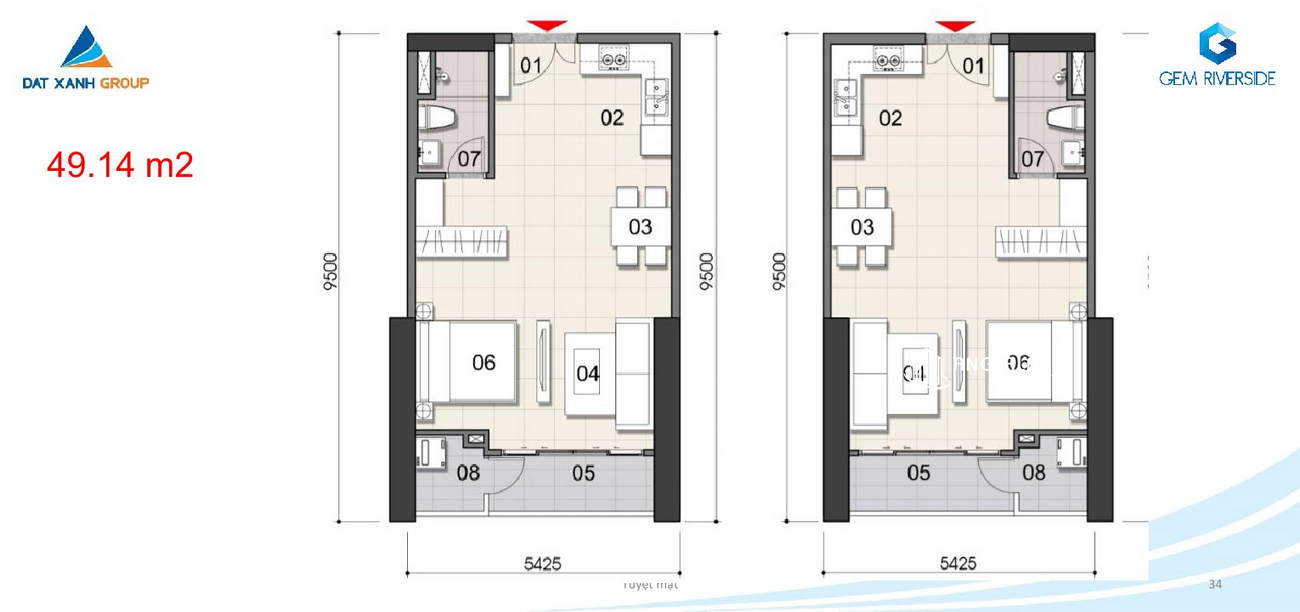 Thiết kế căn 1PN 49.14m2