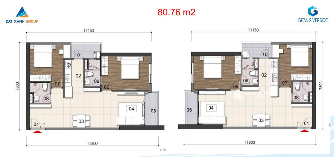 Thiết kế căn 2PN 80.76m2